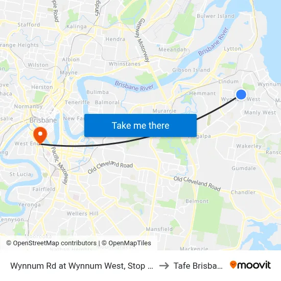 Wynnum Rd at Wynnum West, Stop 55 to Tafe Brisbane map