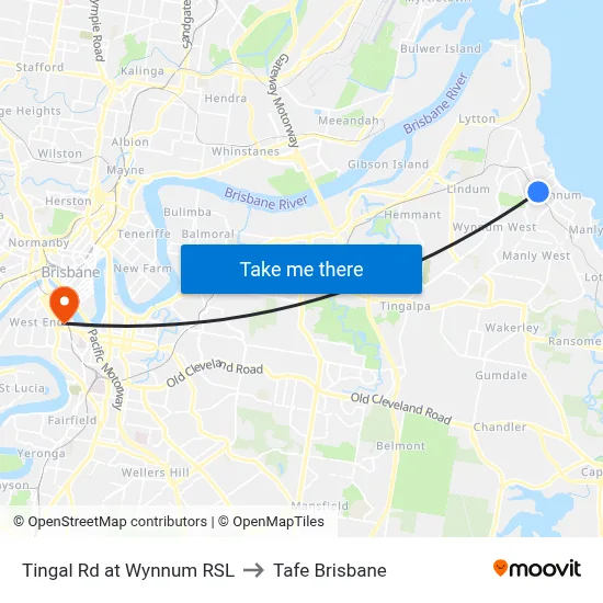 Tingal Rd at Wynnum RSL to Tafe Brisbane map