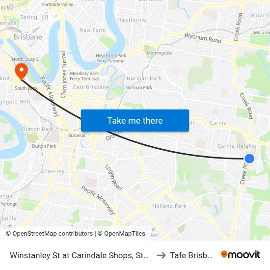 Winstanley St at Carindale Shops, Stop 49 to Tafe Brisbane map