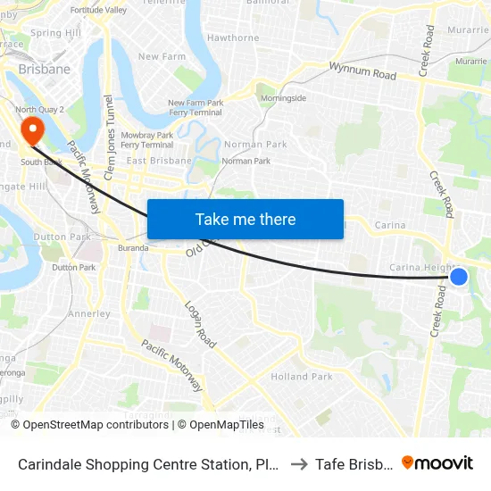 Carindale Shopping Centre Station, Platform G to Tafe Brisbane map