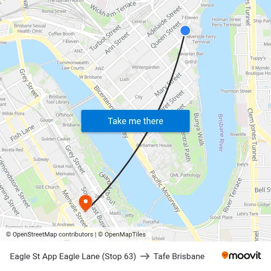 Eagle St App Eagle Lane (Stop 63) to Tafe Brisbane map