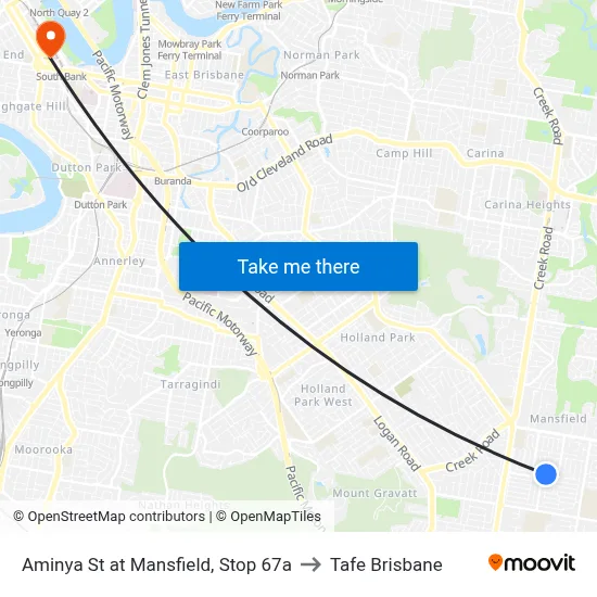 Aminya St at Mansfield, Stop 67a to Tafe Brisbane map