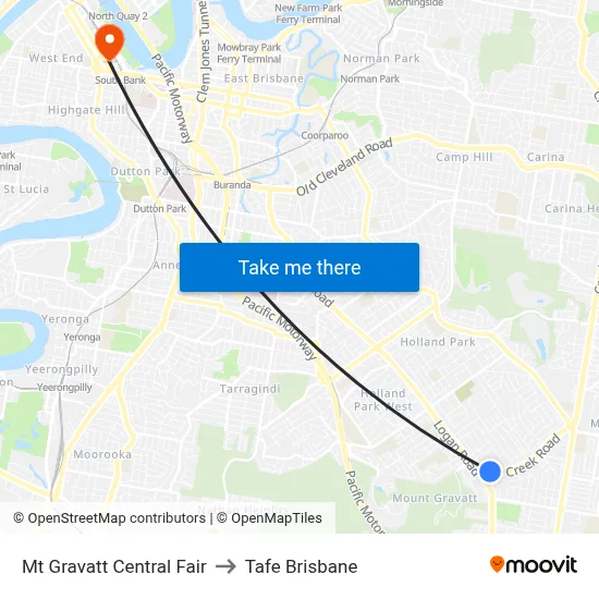 Mt Gravatt Central Fair to Tafe Brisbane map