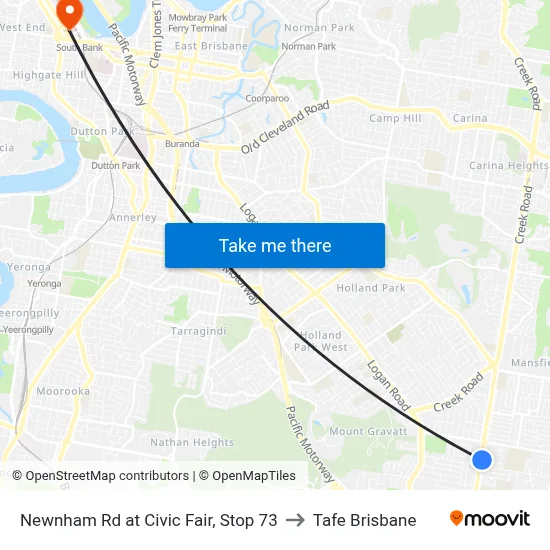 Newnham Rd at Civic Fair, Stop 73 to Tafe Brisbane map