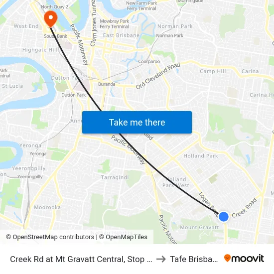 Creek Rd at Mt Gravatt Central, Stop 38 to Tafe Brisbane map