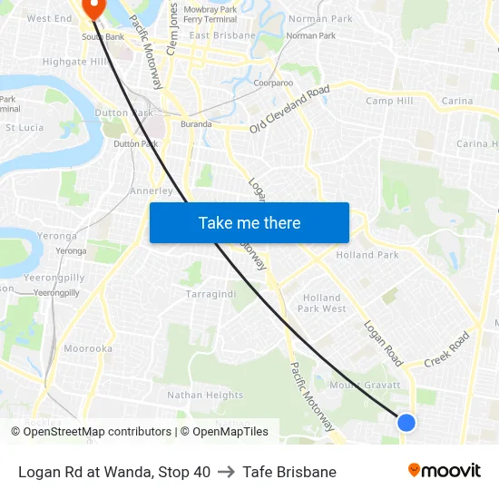 Logan Rd at Wanda, Stop 40 to Tafe Brisbane map
