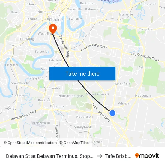 Delavan St at Delavan Terminus, Stop 87/78 to Tafe Brisbane map