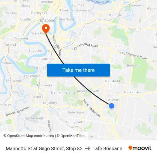 Mannetto St at Gilgo Street, Stop 82 to Tafe Brisbane map