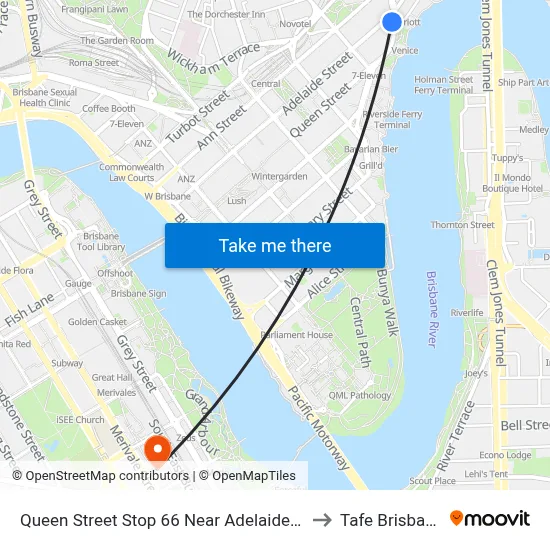 Queen Street Stop 66 Near Adelaide St to Tafe Brisbane map
