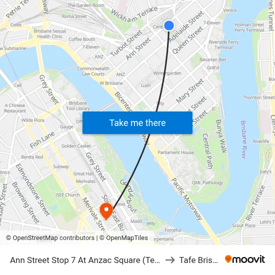 Ann Street Stop 7 At Anzac Square (Temp Closed) to Tafe Brisbane map