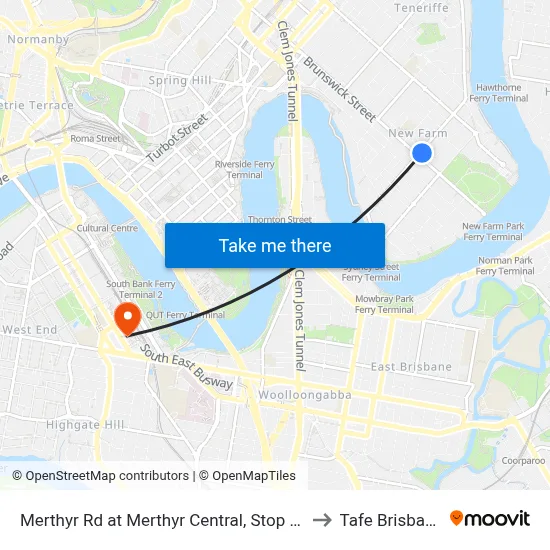 Merthyr Rd at Merthyr Central, Stop 11 to Tafe Brisbane map