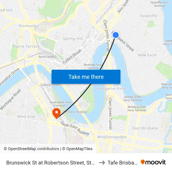 Brunswick St at Robertson Street, Stop 5 to Tafe Brisbane map