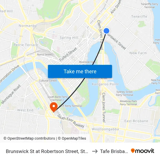 Brunswick St at Robertson Street, Stop 5 to Tafe Brisbane map