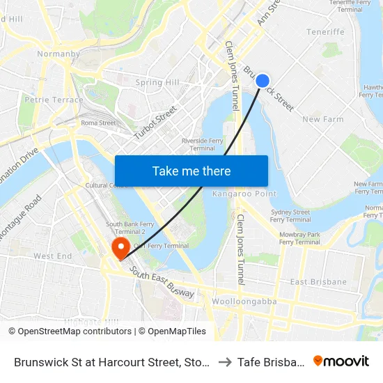 Brunswick St at Harcourt Street, Stop 6 to Tafe Brisbane map
