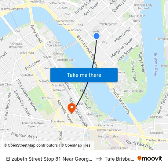 Elizabeth Street Stop 81 Near George St to Tafe Brisbane map