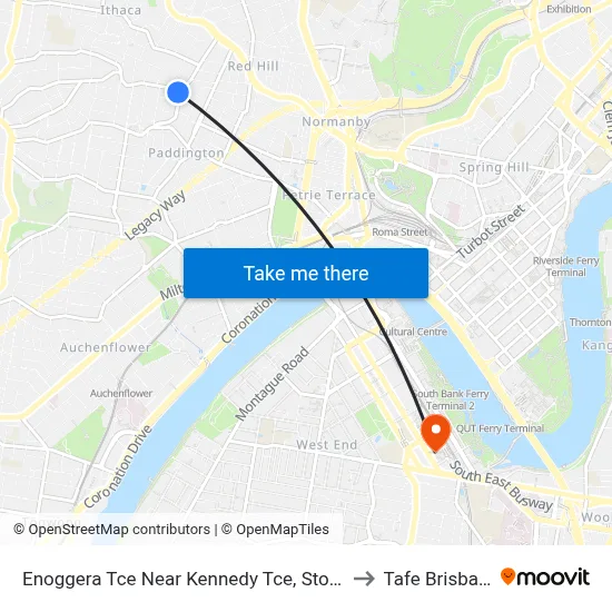 Enoggera Tce Near Kennedy Tce, Stop 10 to Tafe Brisbane map