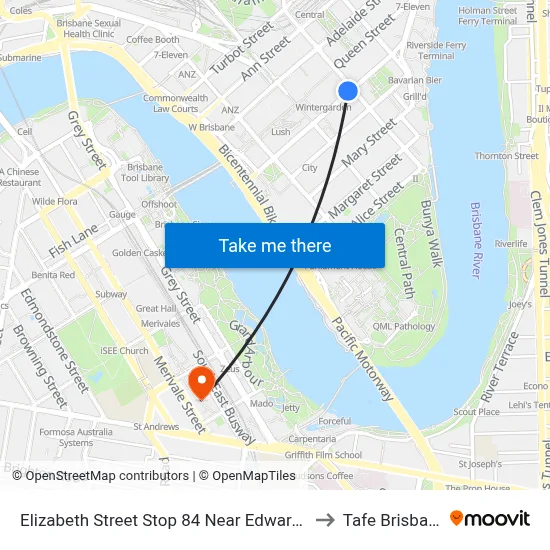 Elizabeth Street Stop 84 Near Edward St to Tafe Brisbane map