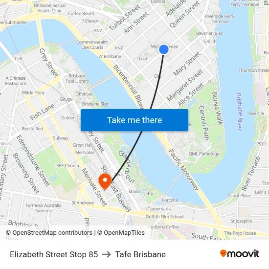 Elizabeth Street Stop 85 to Tafe Brisbane map