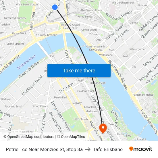 Petrie Tce Near Menzies St, Stop 3a to Tafe Brisbane map