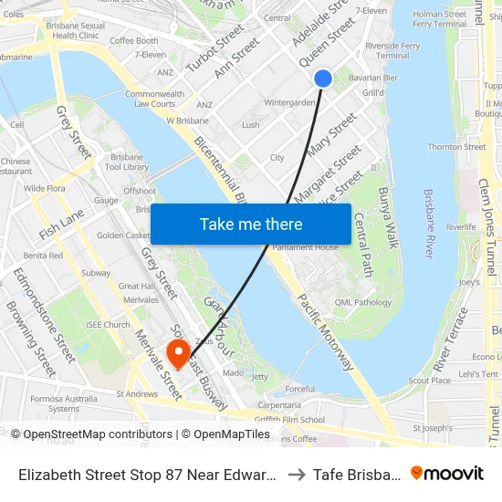 Elizabeth Street Stop 87 Near Edward St to Tafe Brisbane map