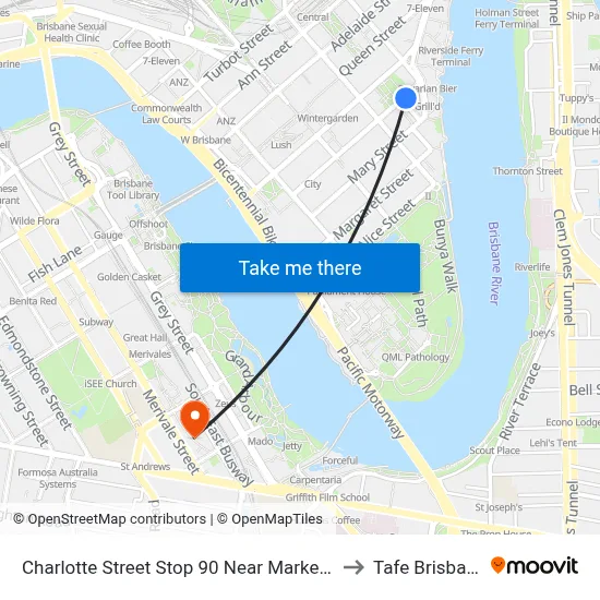 Charlotte Street Stop 90 Near Market St to Tafe Brisbane map