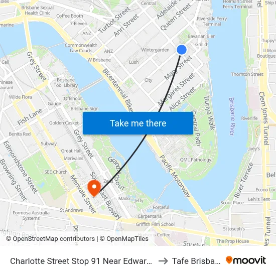 Charlotte Street Stop 91 Near Edward St to Tafe Brisbane map