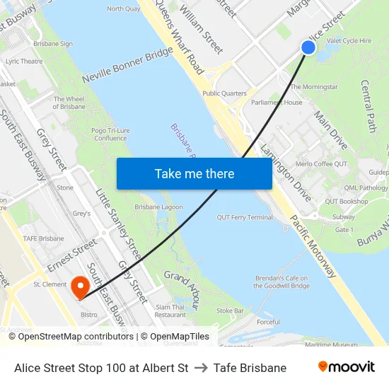 Alice Street Stop 100 at Albert St to Tafe Brisbane map