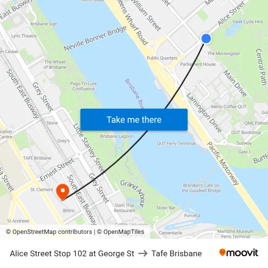 Alice Street Stop 102 at George St to Tafe Brisbane map
