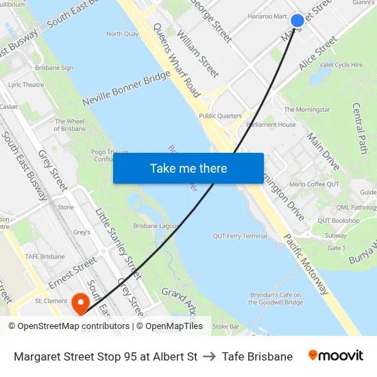 Margaret Street Stop 95 at Albert St to Tafe Brisbane map