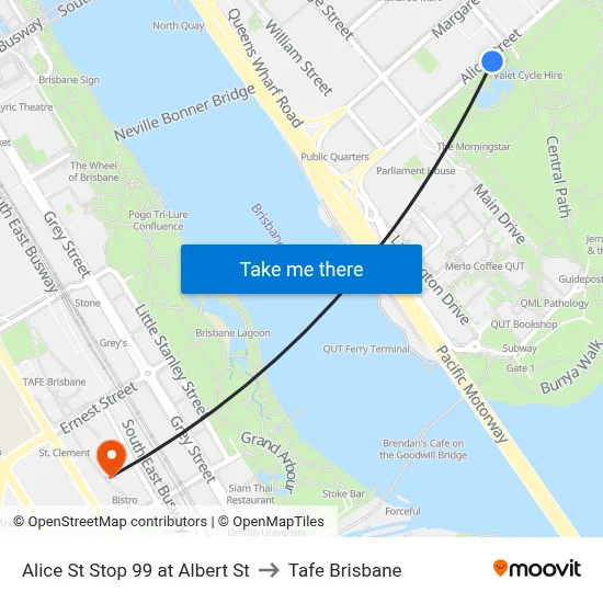 Alice St Stop 99 at Albert St to Tafe Brisbane map