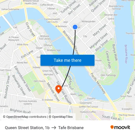 Queen Street Station, 1b to Tafe Brisbane map