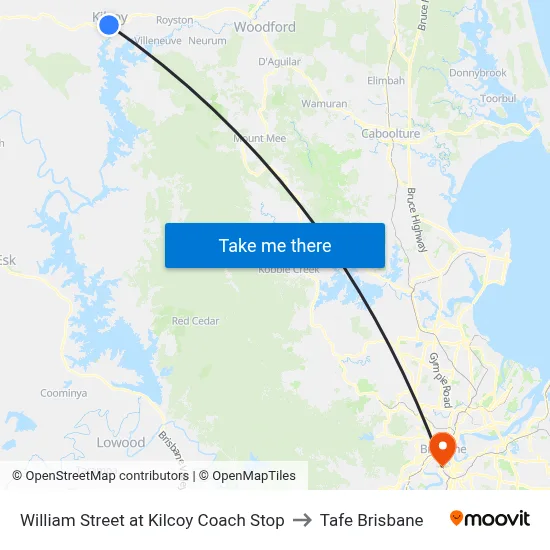 William Street at Kilcoy Coach Stop to Tafe Brisbane map
