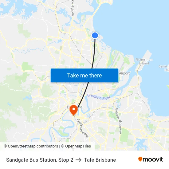 Sandgate Bus Station, Stop 2 to Tafe Brisbane map