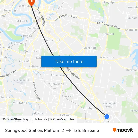 Springwood Station, Platform 2 to Tafe Brisbane map
