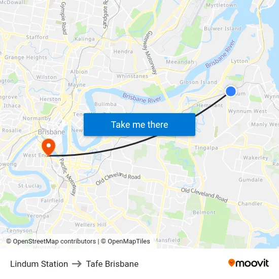Lindum Station to Tafe Brisbane map