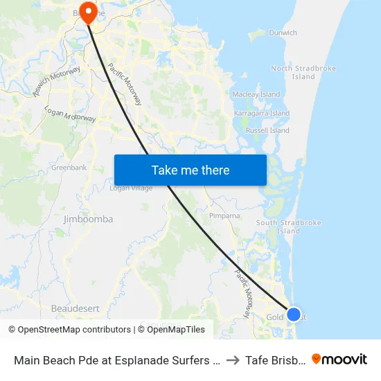 Main Beach Pde at Esplanade Surfers Paradise to Tafe Brisbane map