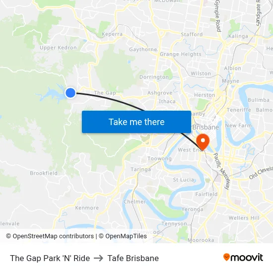 The Gap Park 'N' Ride to Tafe Brisbane map