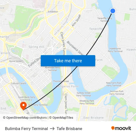 Bulimba Ferry Terminal to Tafe Brisbane map