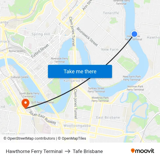 Hawthorne Ferry Terminal to Tafe Brisbane map