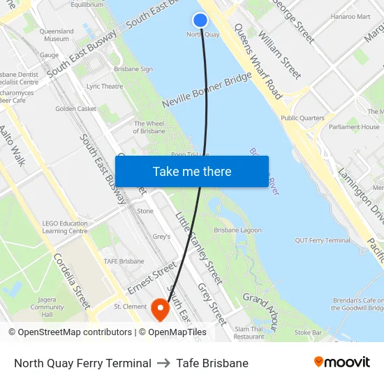 North Quay Ferry Terminal to Tafe Brisbane map