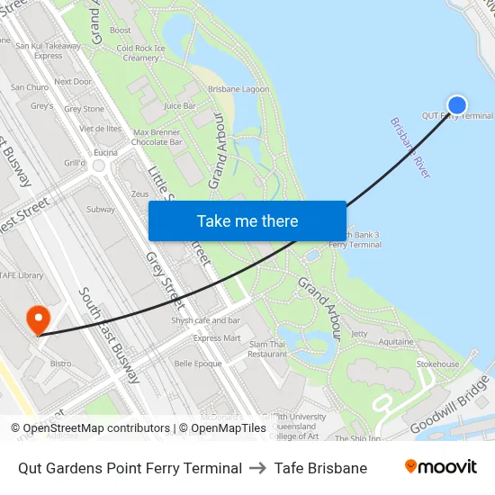 Qut Gardens Point Ferry Terminal to Tafe Brisbane map
