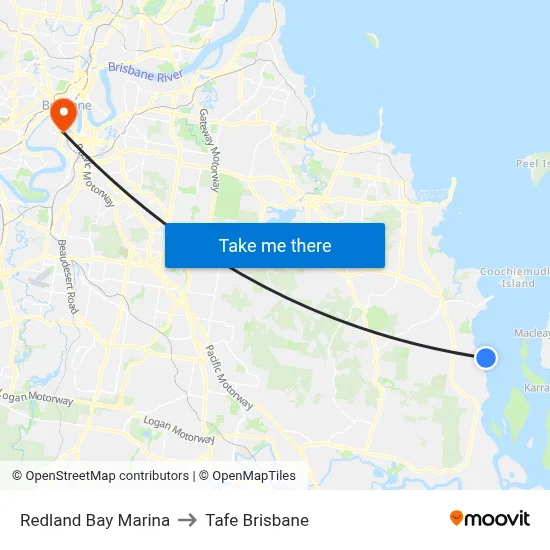 Redland Bay Marina to Tafe Brisbane map