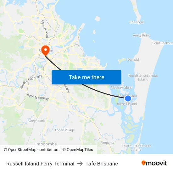 Russell Island Ferry Terminal to Tafe Brisbane map