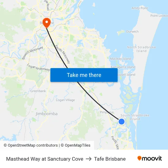 Masthead Way at Sanctuary Cove to Tafe Brisbane map