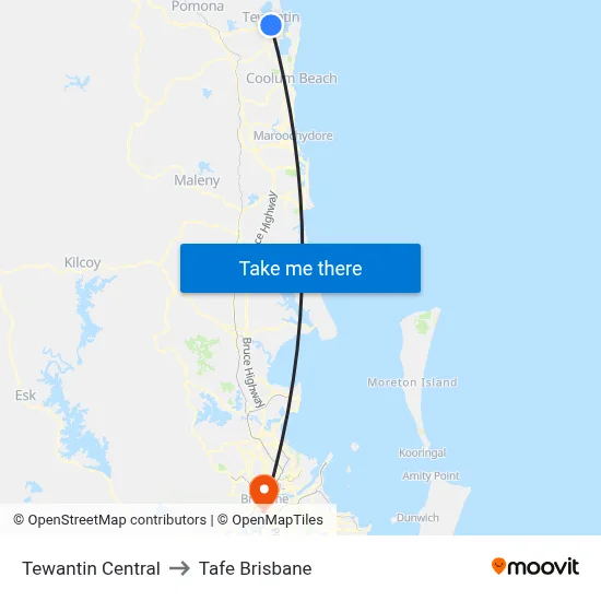 Tewantin Central to Tafe Brisbane map