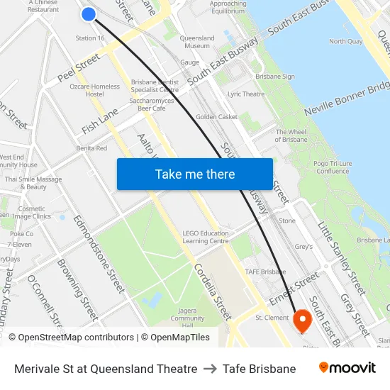 Merivale St at Queensland Theatre to Tafe Brisbane map