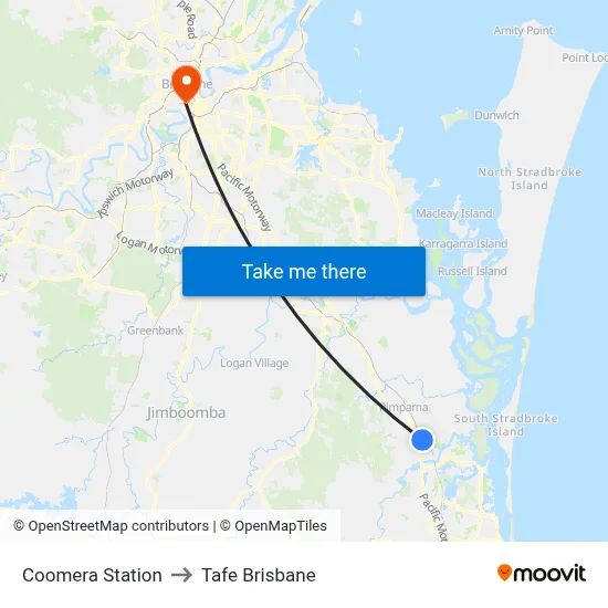 Coomera Station to Tafe Brisbane map