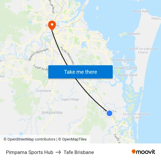 Pimpama Sports Hub to Tafe Brisbane map