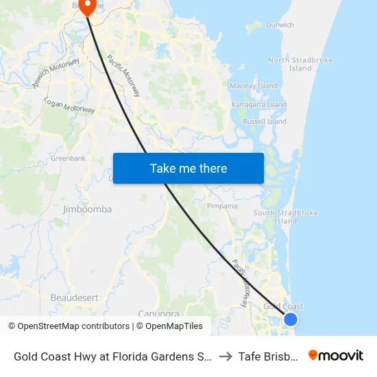 Gold Coast Hwy at Florida Gardens Station to Tafe Brisbane map