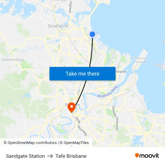 Sandgate Station to Tafe Brisbane map
